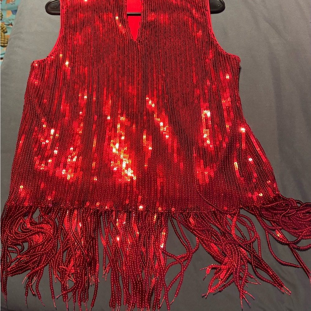 New York and Company red sequin and fringe top size M - Picture 2 of 3